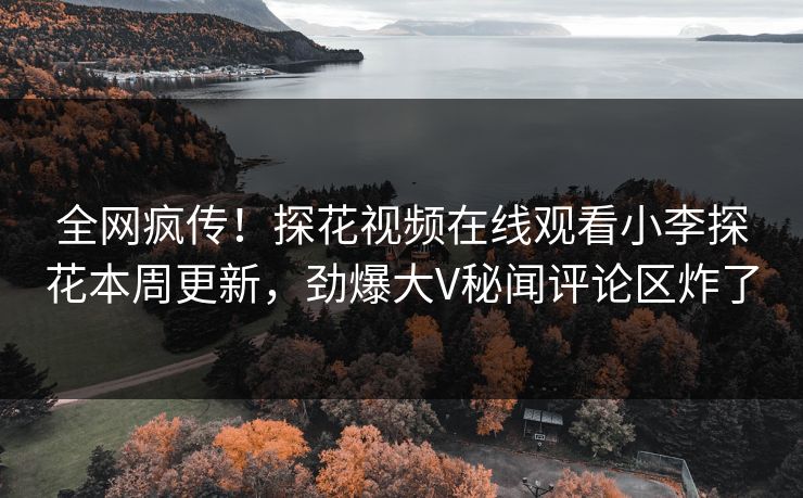 全网疯传！探花视频在线观看小李探花本周更新，劲爆大V秘闻评论区炸了